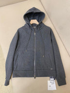 Grey Cotton Plain Zip-Through - Men's
