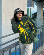 Green Cotton Graphic Pullover - Men's