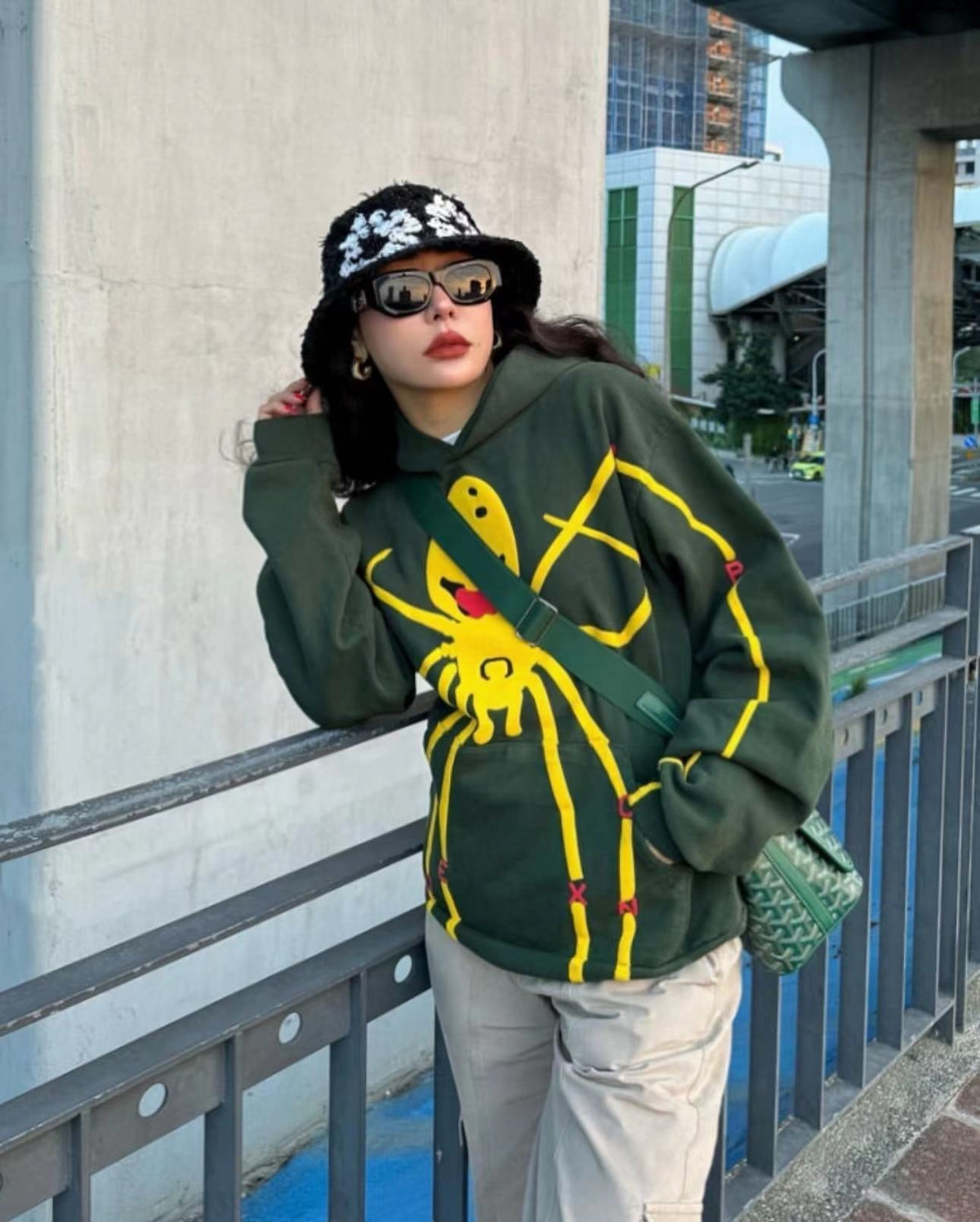 Green Cotton Graphic Pullover - Men's