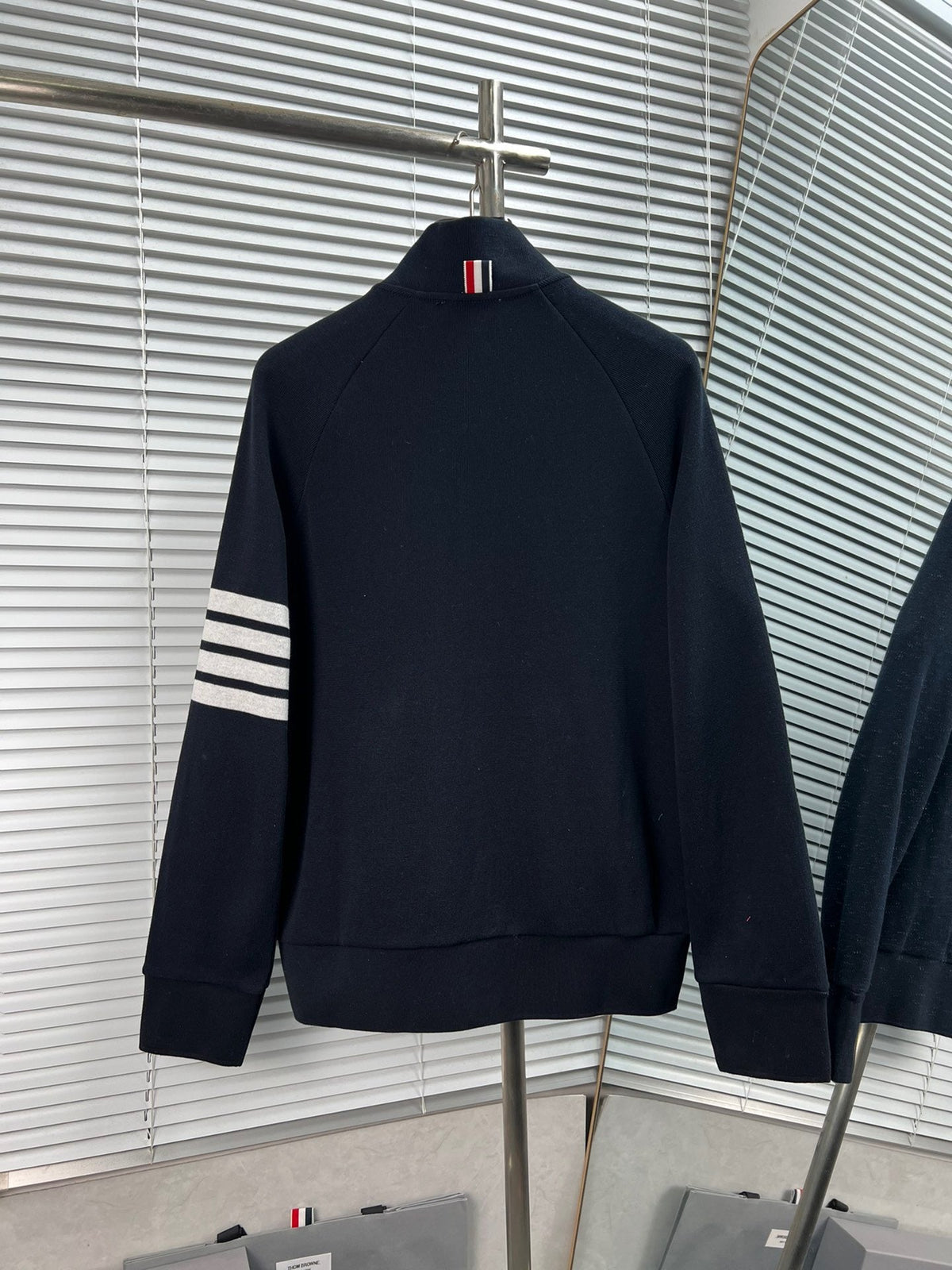 Navy Wool Four-Bar Zip-Through - Men's
