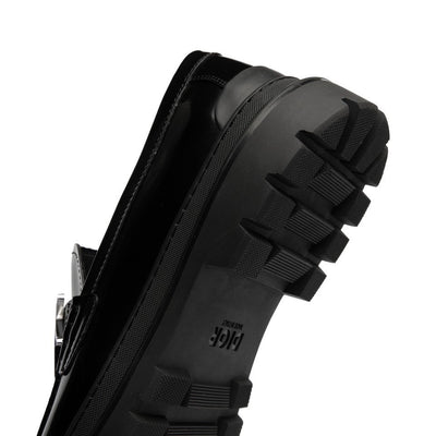 Black Leather Text Strap Loafer - Men's