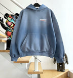 Blue Cotton Washed Logo Pullover - Men's