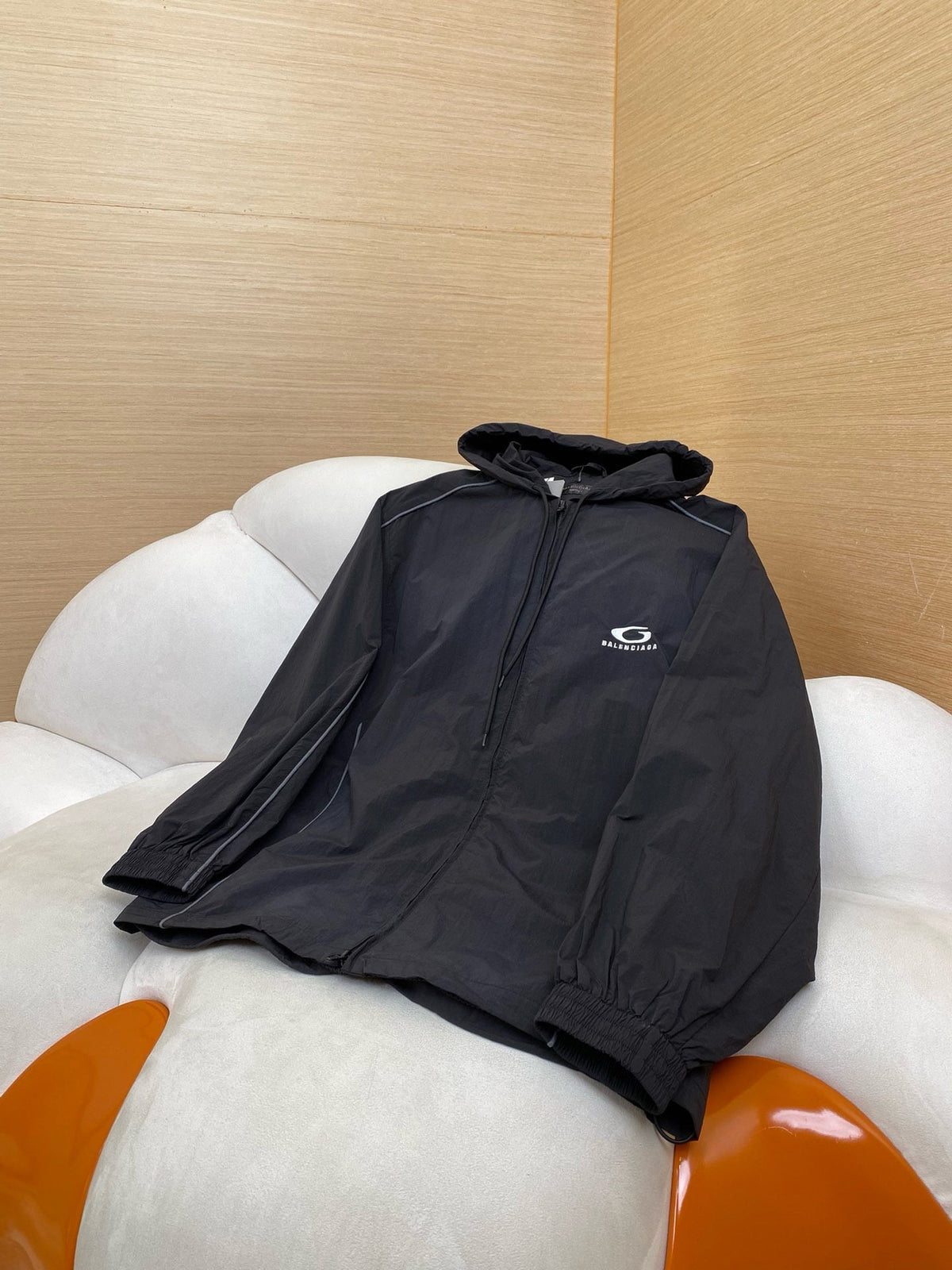 Navy Nylon Logo Hooded - Men's