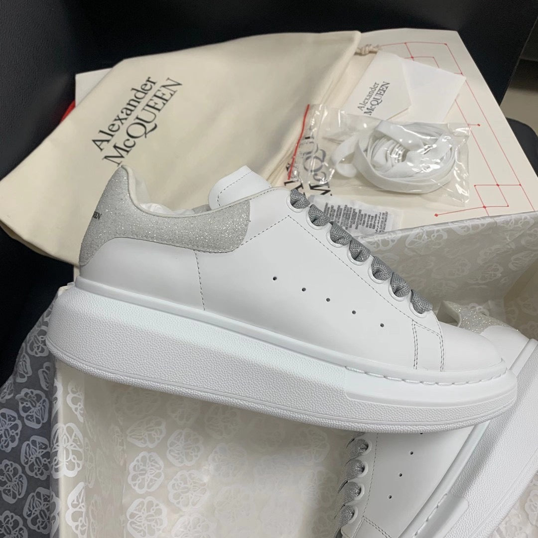Oversized Grey Glitter Tab Sneakers