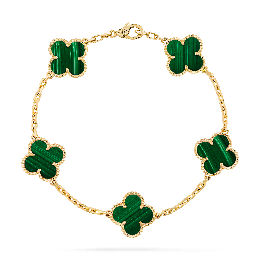 Vintage Alhambra Bracelet, 5 motifs. – vintage Alhambra bracelet, 5 motifs, 18K yellow gold, malachite STONE – LUX VERSE Luxury Designer Fashion Outlet