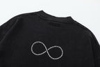 Black Cotton Motif Crewneck - Men's