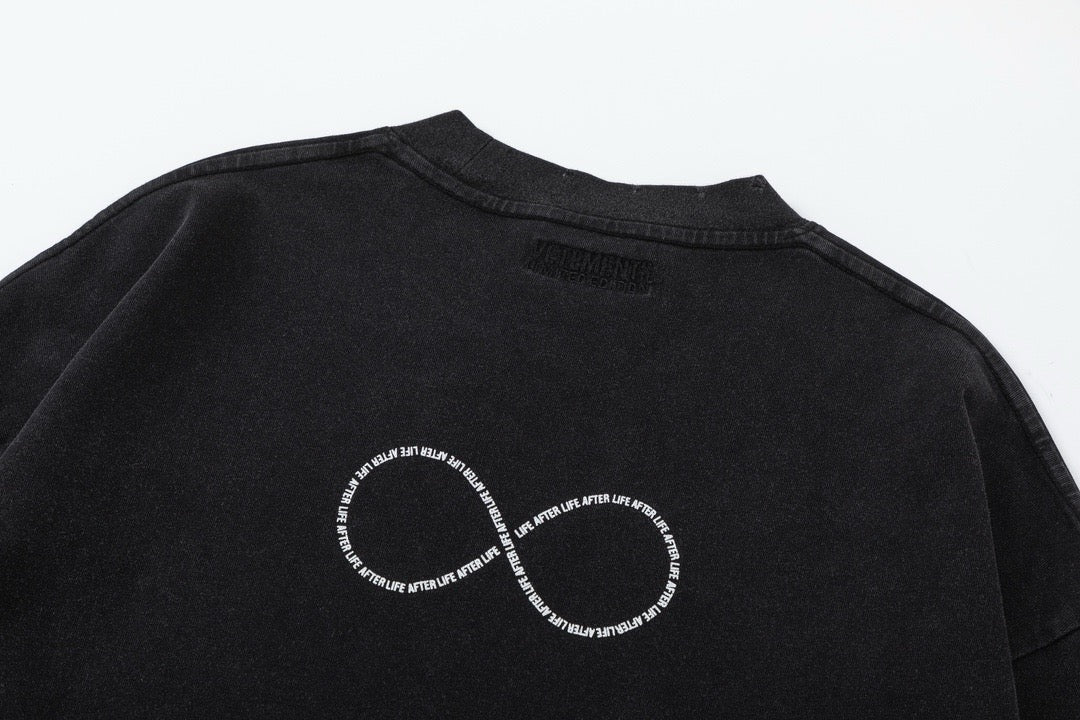 Black Cotton Motif Crewneck - Men's