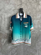 Teal Gradient Print Silk Shirt - Men's