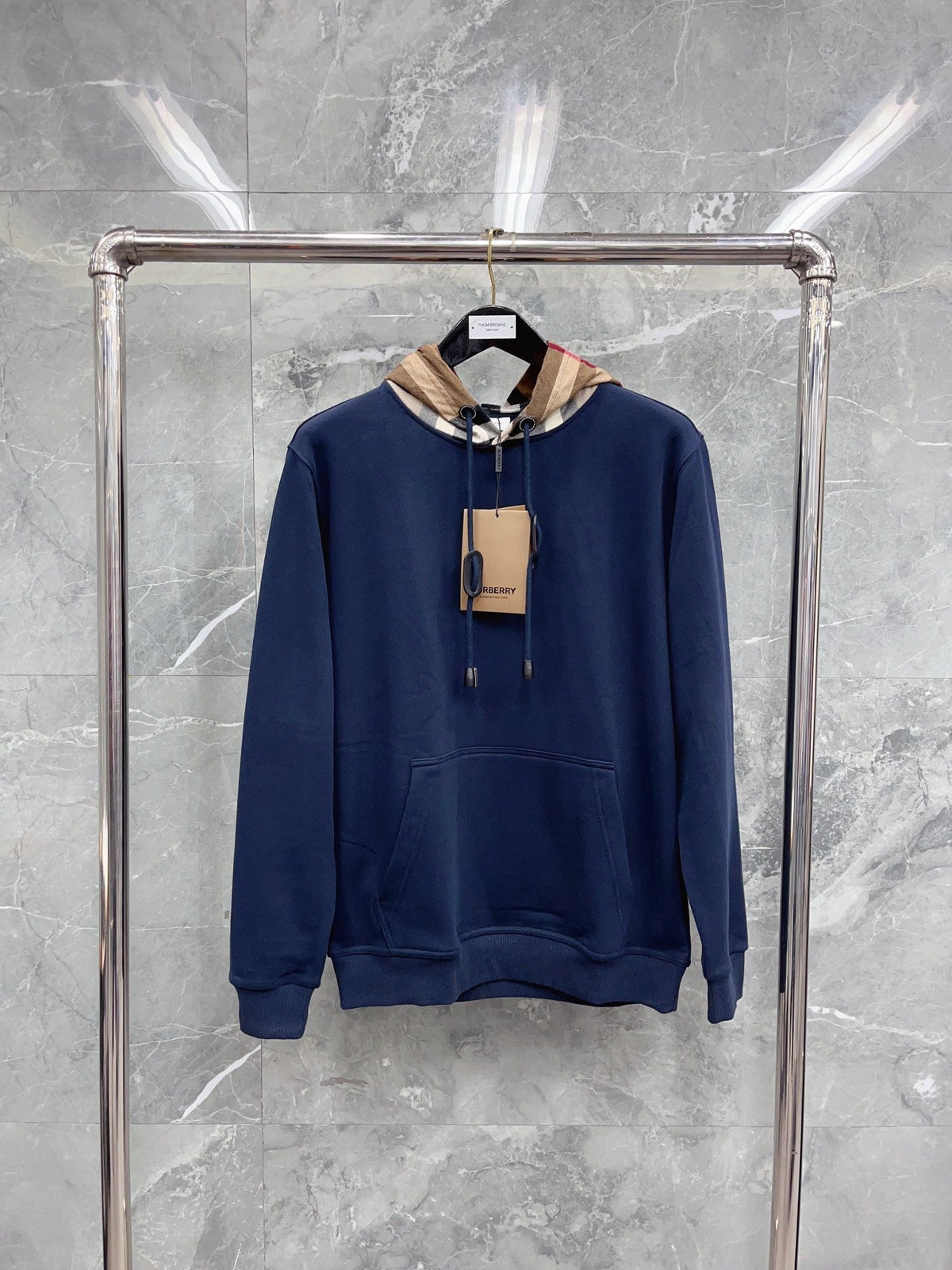 Black Cotton Check Lined Pullover - Men's
