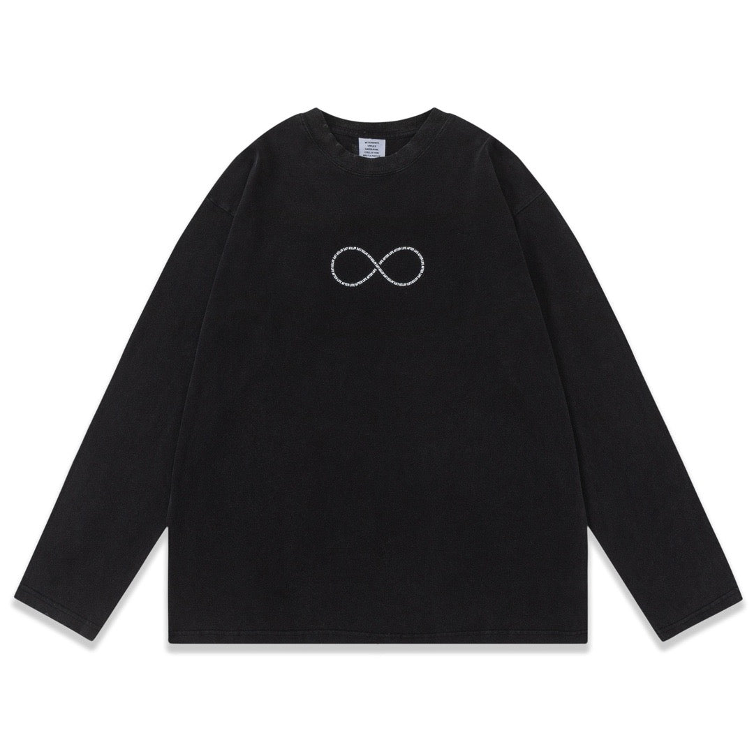 Black Cotton Motif Crewneck - Men's