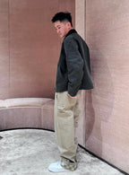 Grey Wool Check Cuff Straight - Men's
