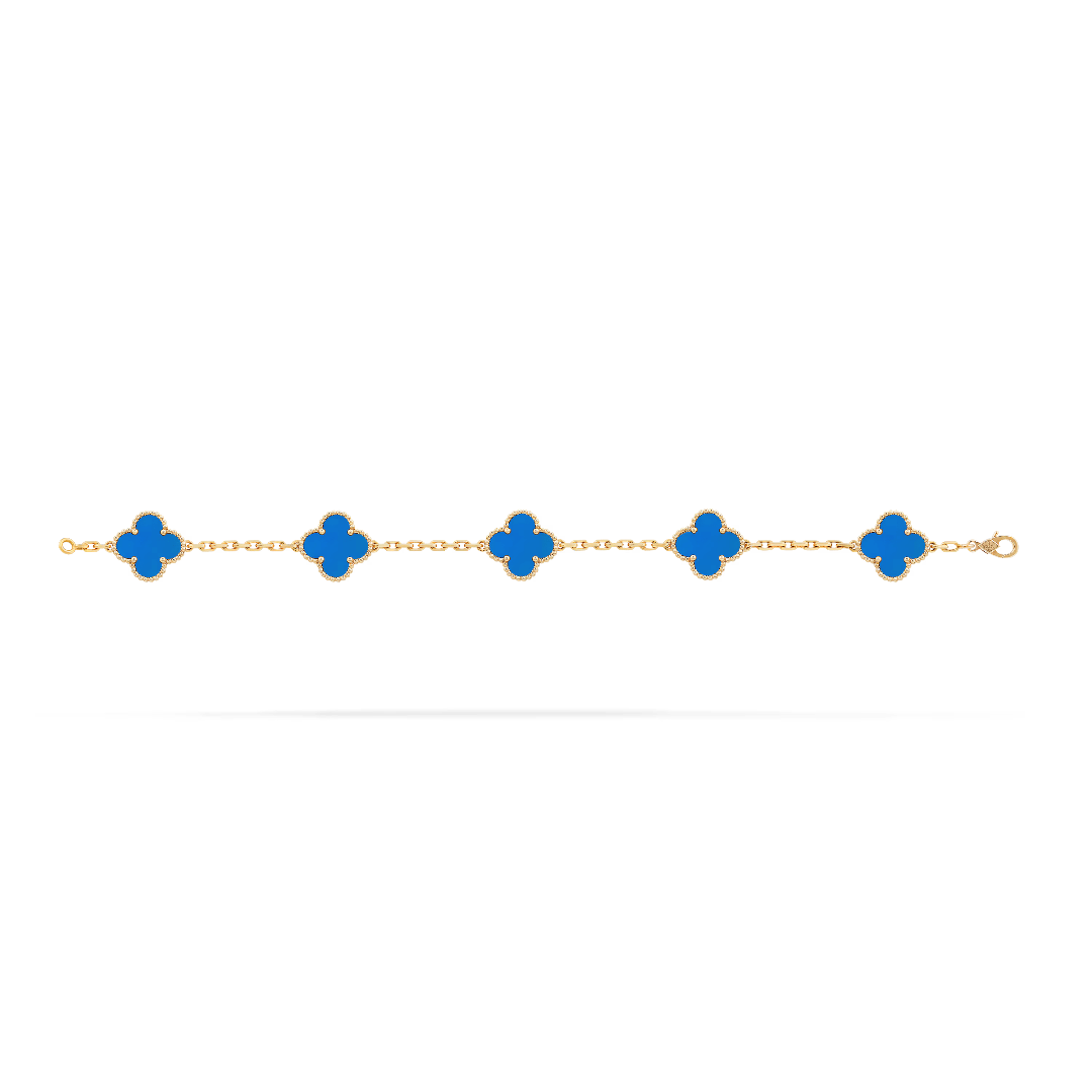 Vintage Alhambra Bracelet, 5 motifs. – vintage Alhambra bracelet, 5 motifs, 18K yellow gold, malachite STONE – LUX VERSE Luxury Designer Fashion Outlet