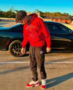 Red Cotton Web Print Joggers - Men's