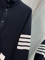 Navy Wool Four-Bar Zip-Through - Men's