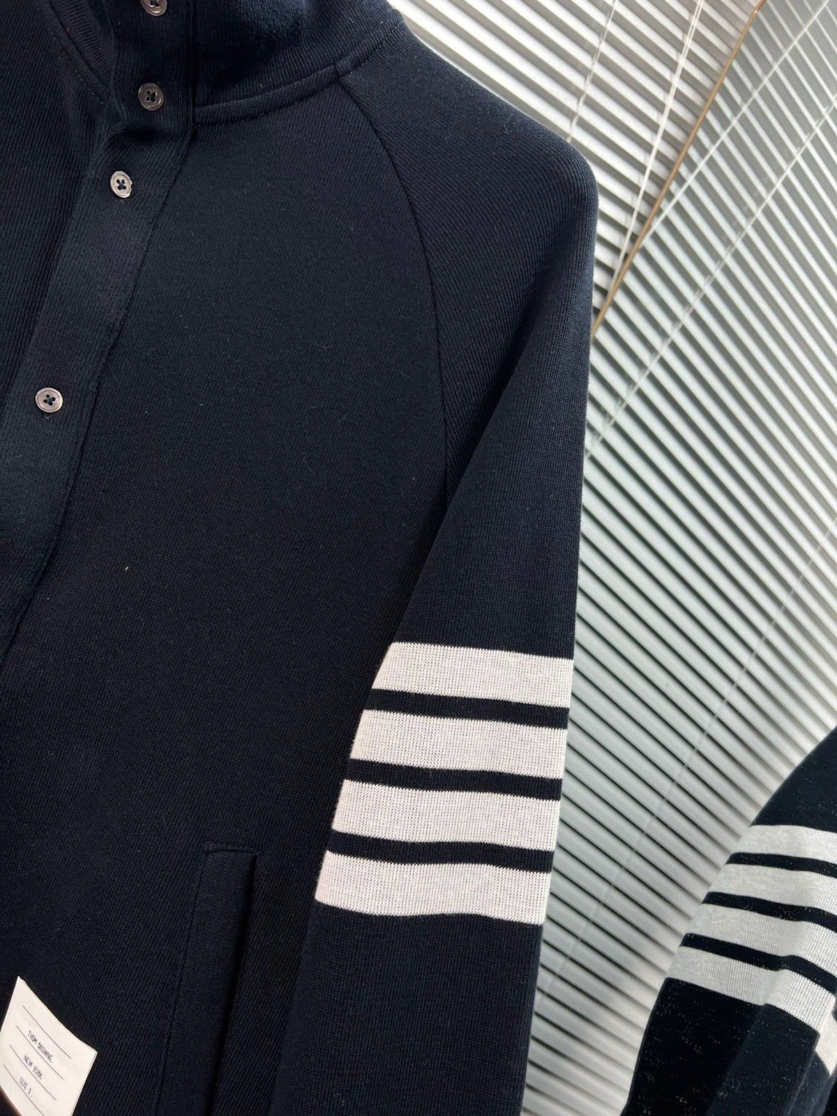 Navy Wool Four-Bar Zip-Through - Men's