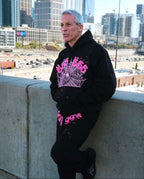 Black Cotton Print Pullover - Men's