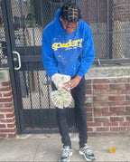 Blue Cotton Graphic Pullover - Men's