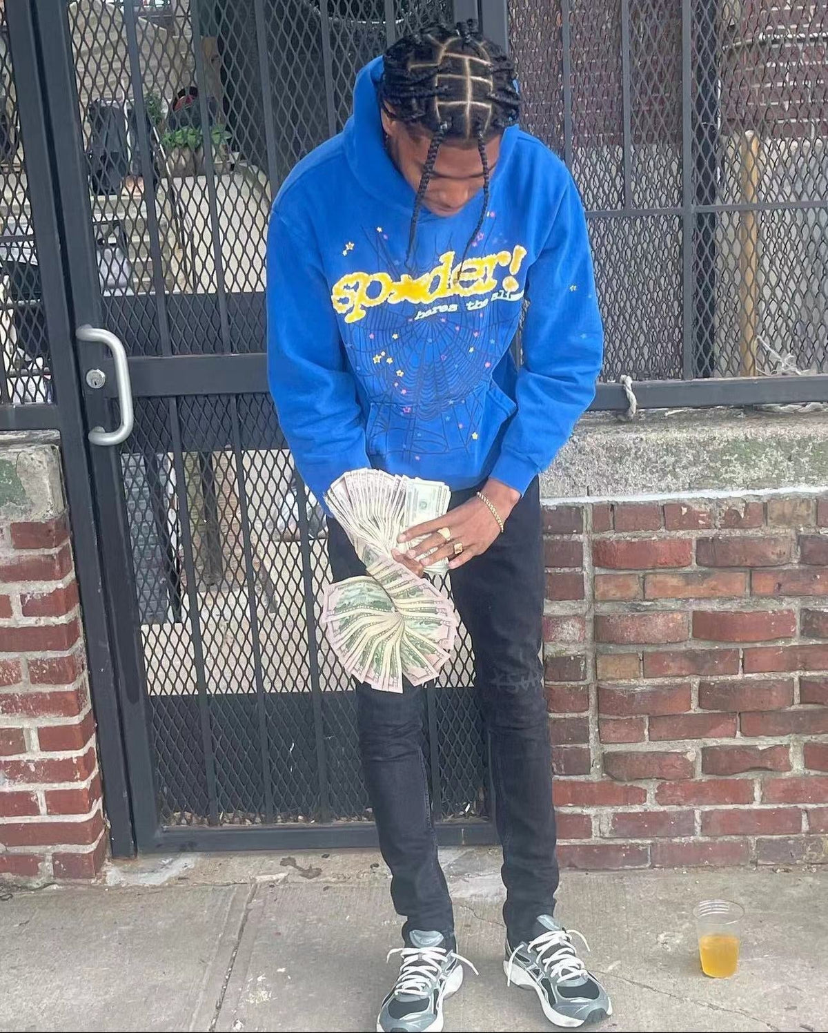 Blue Cotton Graphic Pullover - Men's