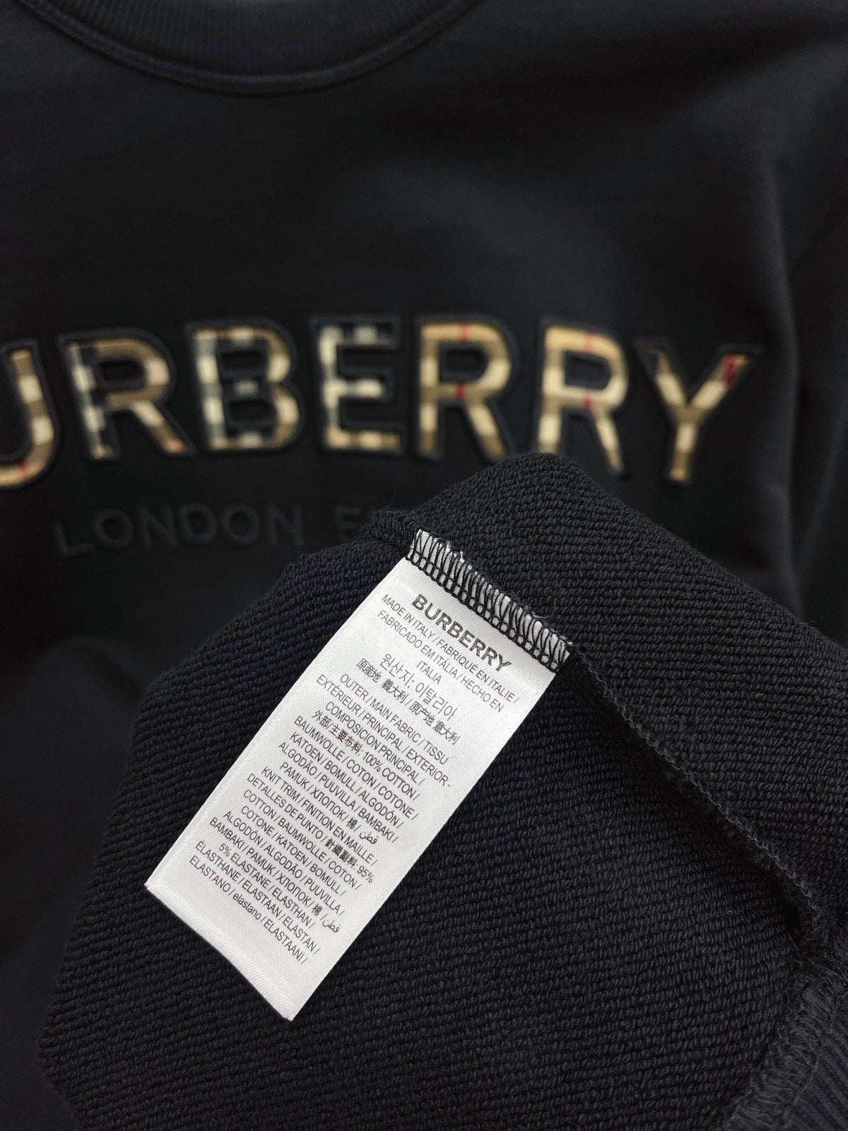 Navy Cotton Embossed Text Crewneck - Men's