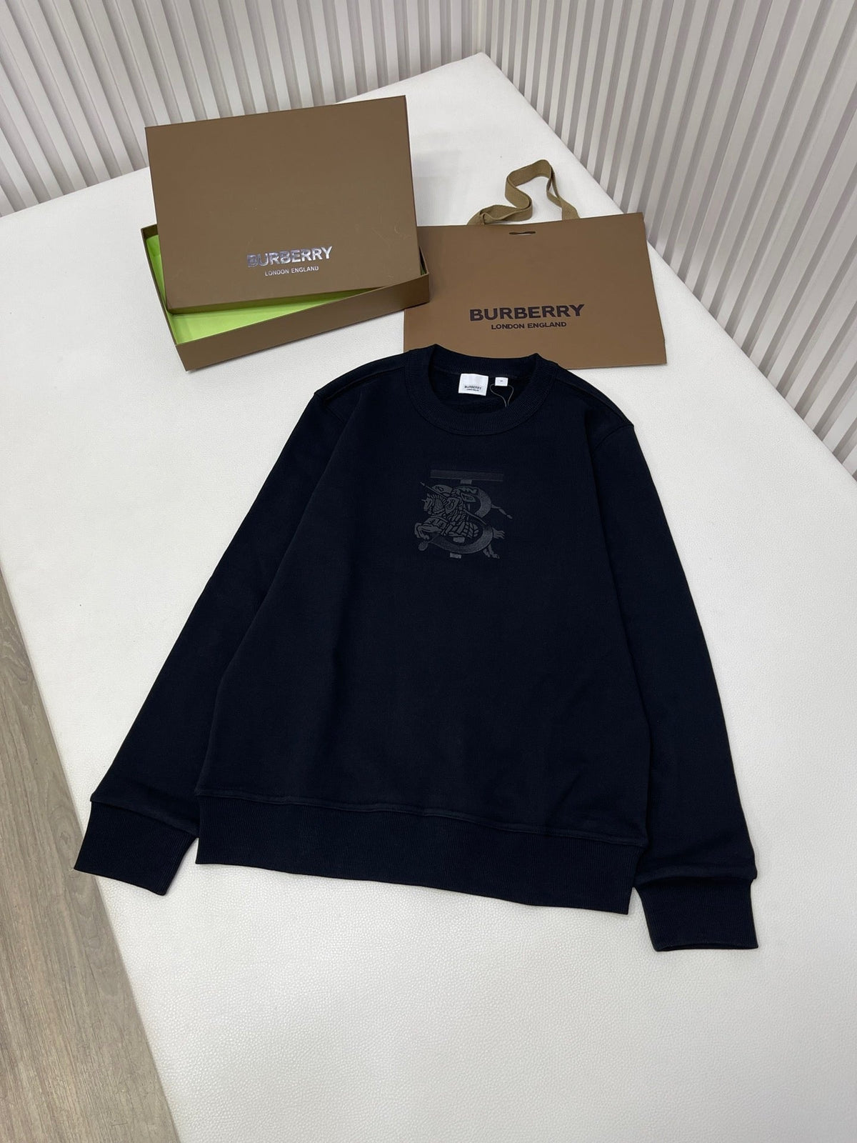 Navy Cotton Tonal Emblem Crewneck - Men's
