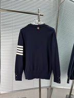 4-Bar Crewneck Cream Sweater - Men's