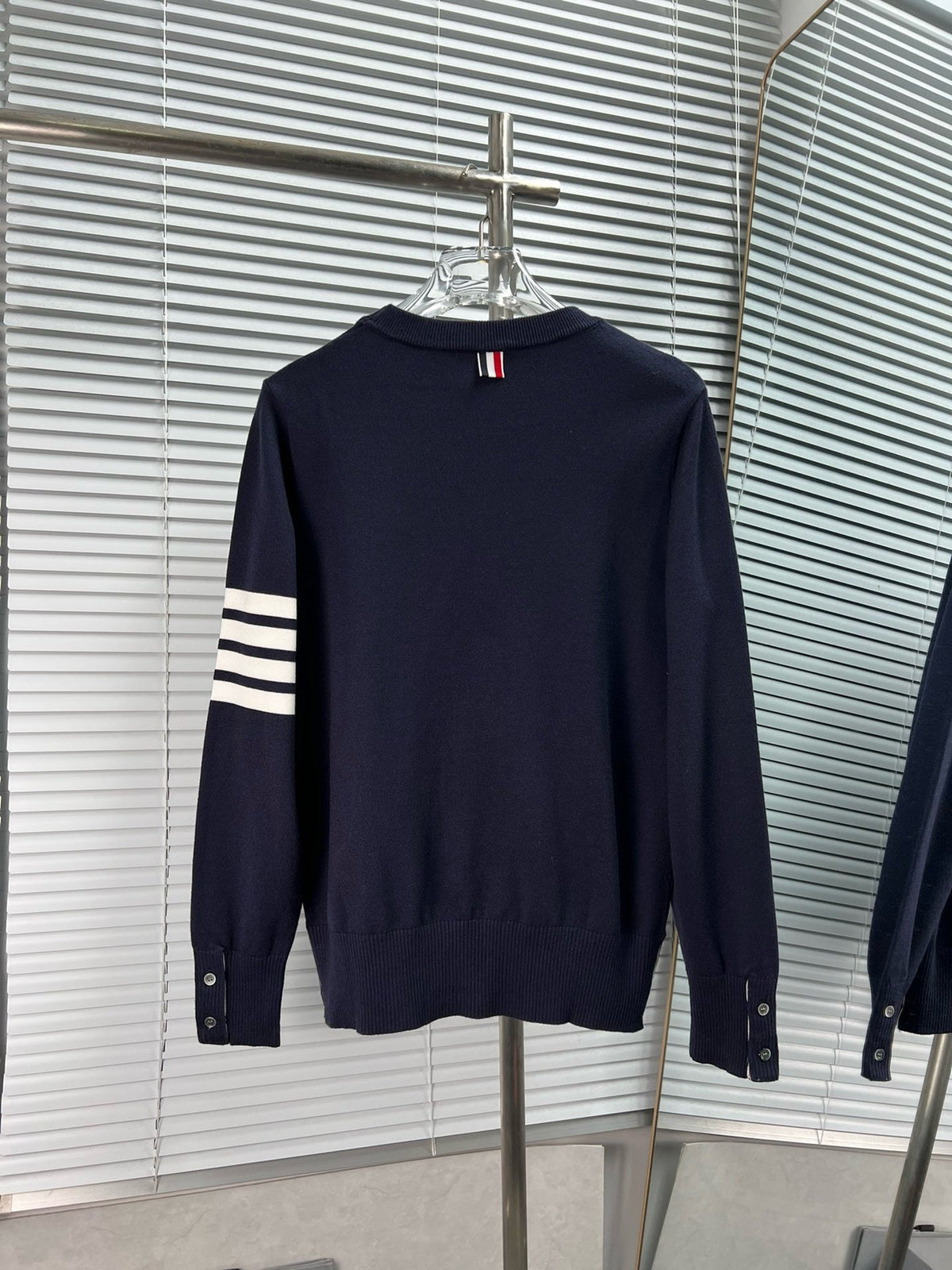 4-Bar Crewneck Cream Sweater - Men's