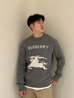 Black Wool Intarsia Crewneck - Men's