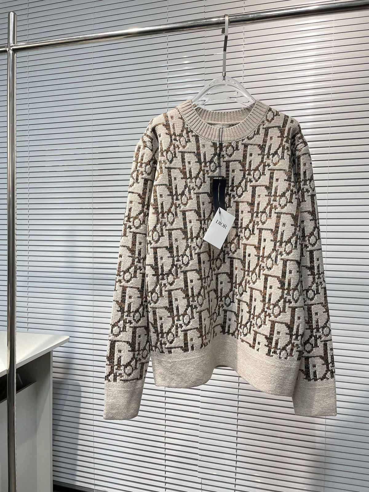 Cream Jacquard Monogram Cardigan - Men's