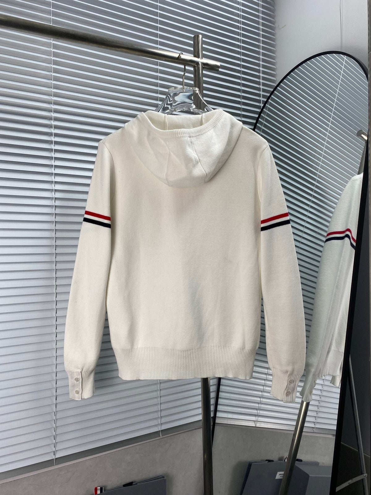 Navy Cotton Striped Sleeve Zip-Through - Men's