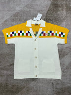 Yellow Checkerboard Knit Shirt - Men's