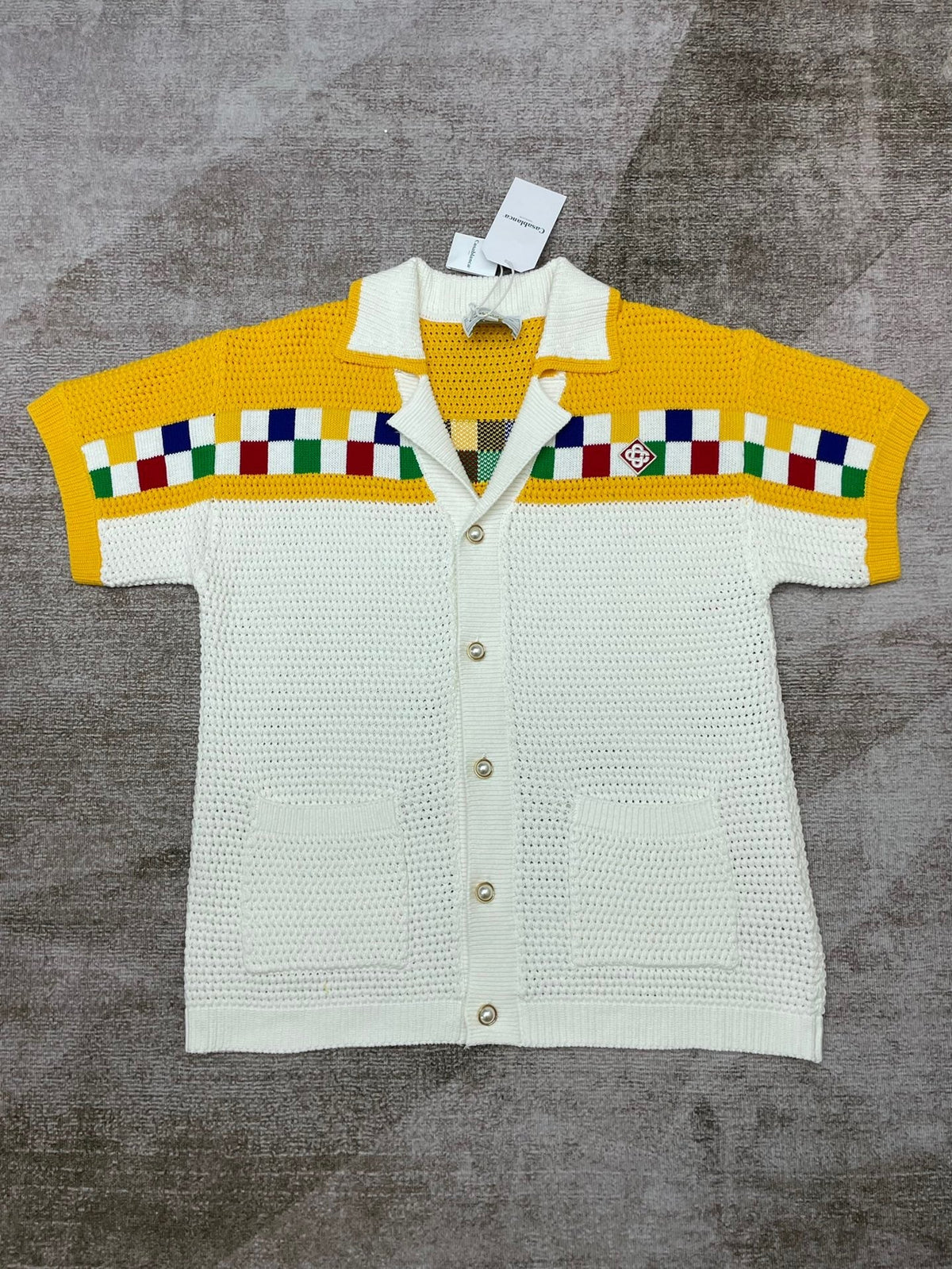 Yellow Checkerboard Knit Shirt - Men's