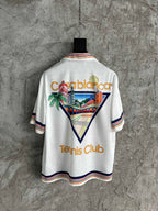 Navy Trim Crest Silk Shirt - Men's