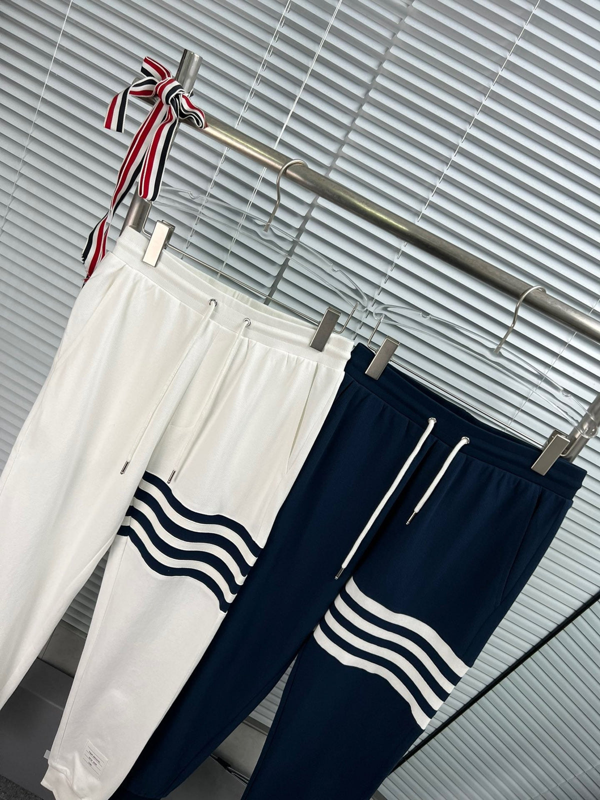 Navy Cotton Bar Stripe Joggers - Men's