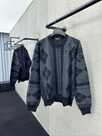 Grey Jacquard Geometric Crewneck - Men's