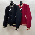 Navy Wool Contrast Trim Varsity - Men's