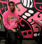 Pink Cotton Web Graphic Pullover - Men's
