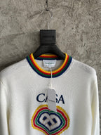 Cream Wool Contrast Trim Crewneck - Men's