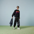 Black Cotton Graphic Crewneck - Men's