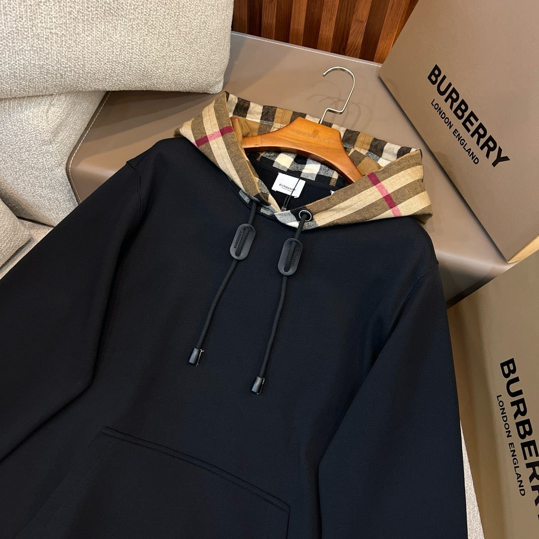 Black Cotton Check Lined Pullover - Men's