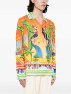 Orange Tropical Print Silk Shirt - Men's