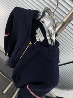Navy Cotton Striped Sleeve Zip-Through - Men's