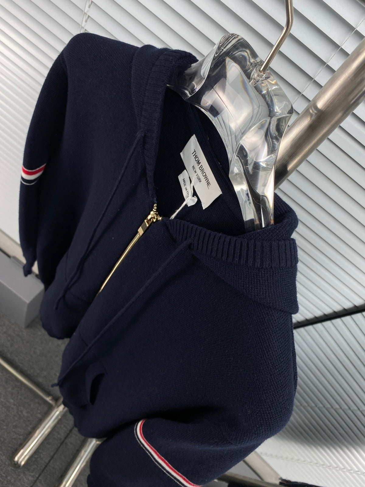 Navy Cotton Striped Sleeve Zip-Through - Men's