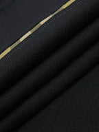 Black Cotton Check Stripe Crewneck - Men's