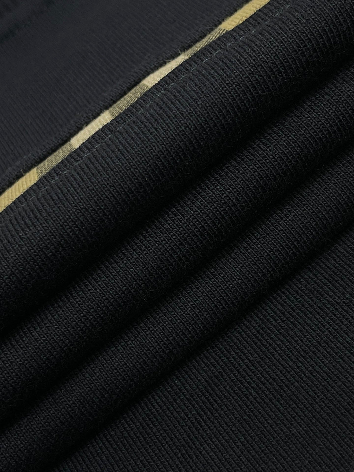 Black Cotton Check Stripe Crewneck - Men's