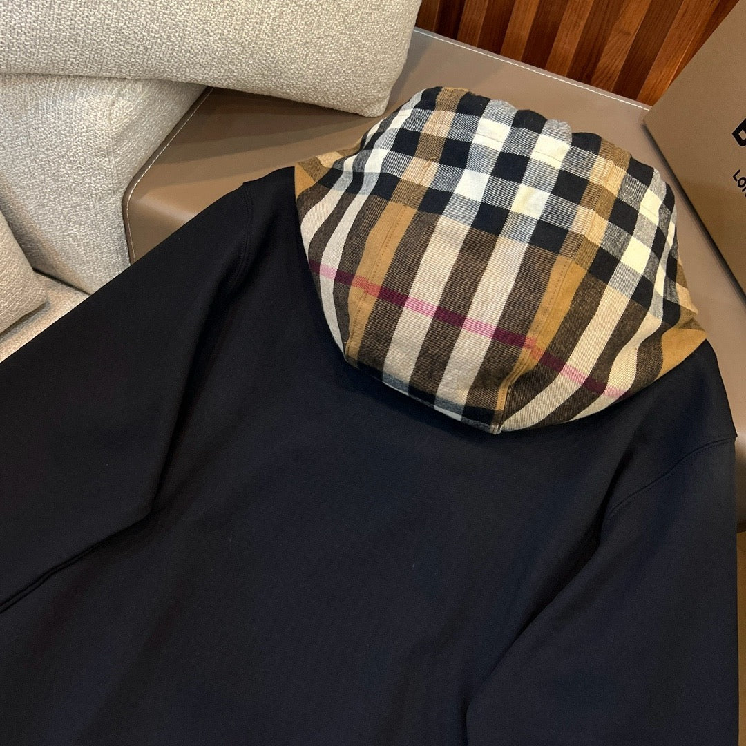 Black Cotton Check Lined Pullover - Men's