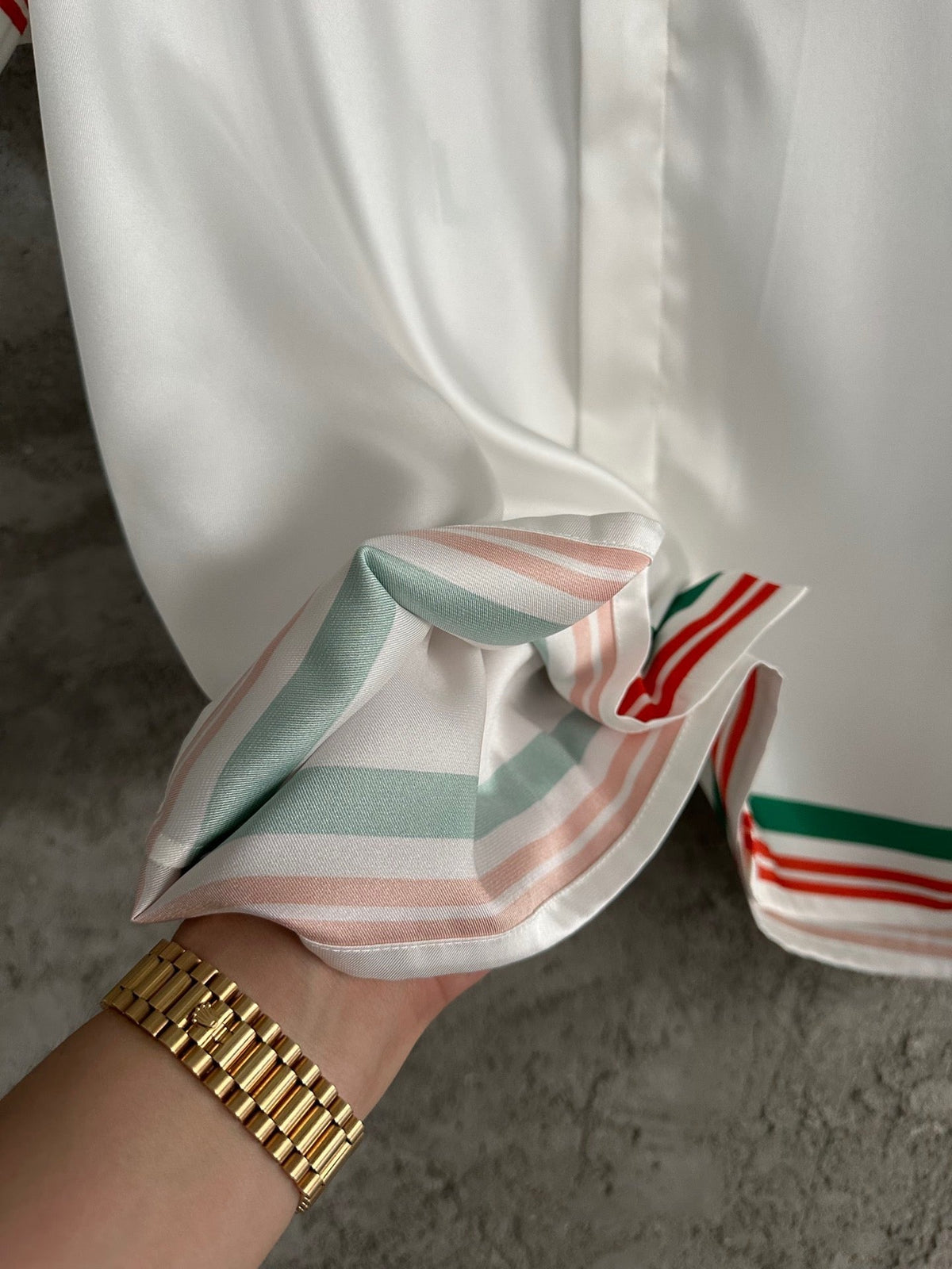 Green and Red Trim Silk Shirt - Men's
