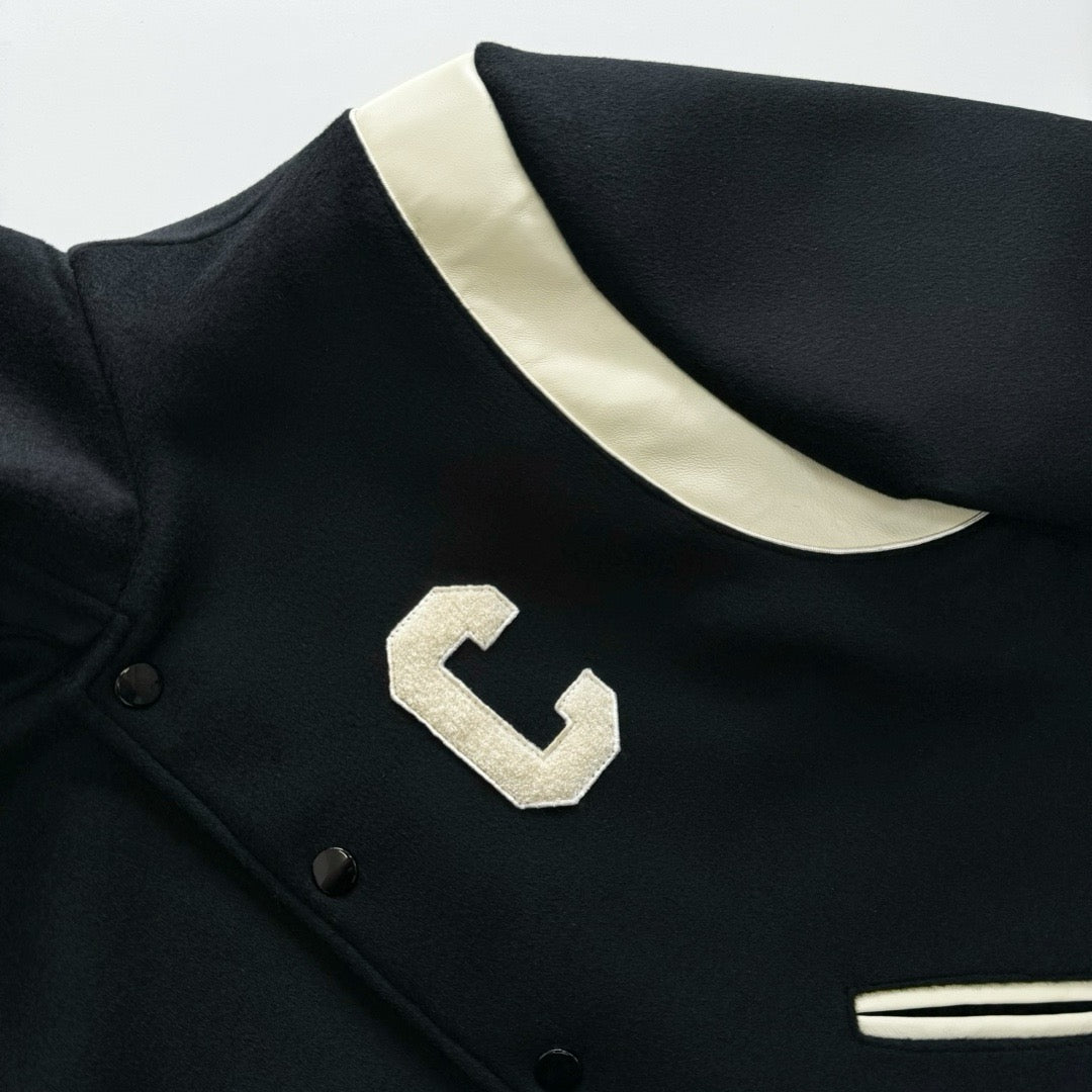 Black Wool Shoulder Panel Varsity - Men's