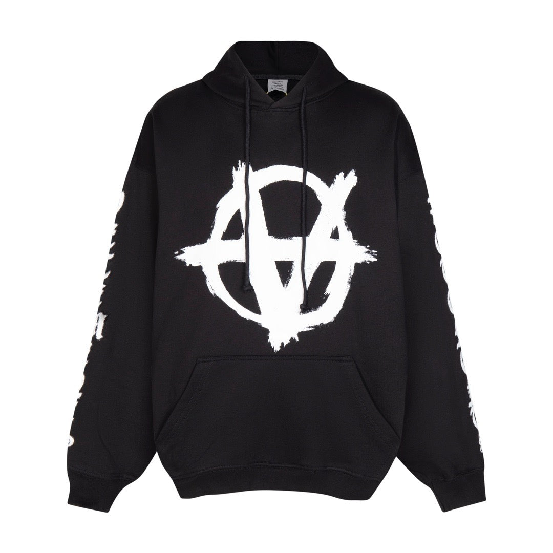 Black Cotton Tonal Graphic Pullover - Men's
