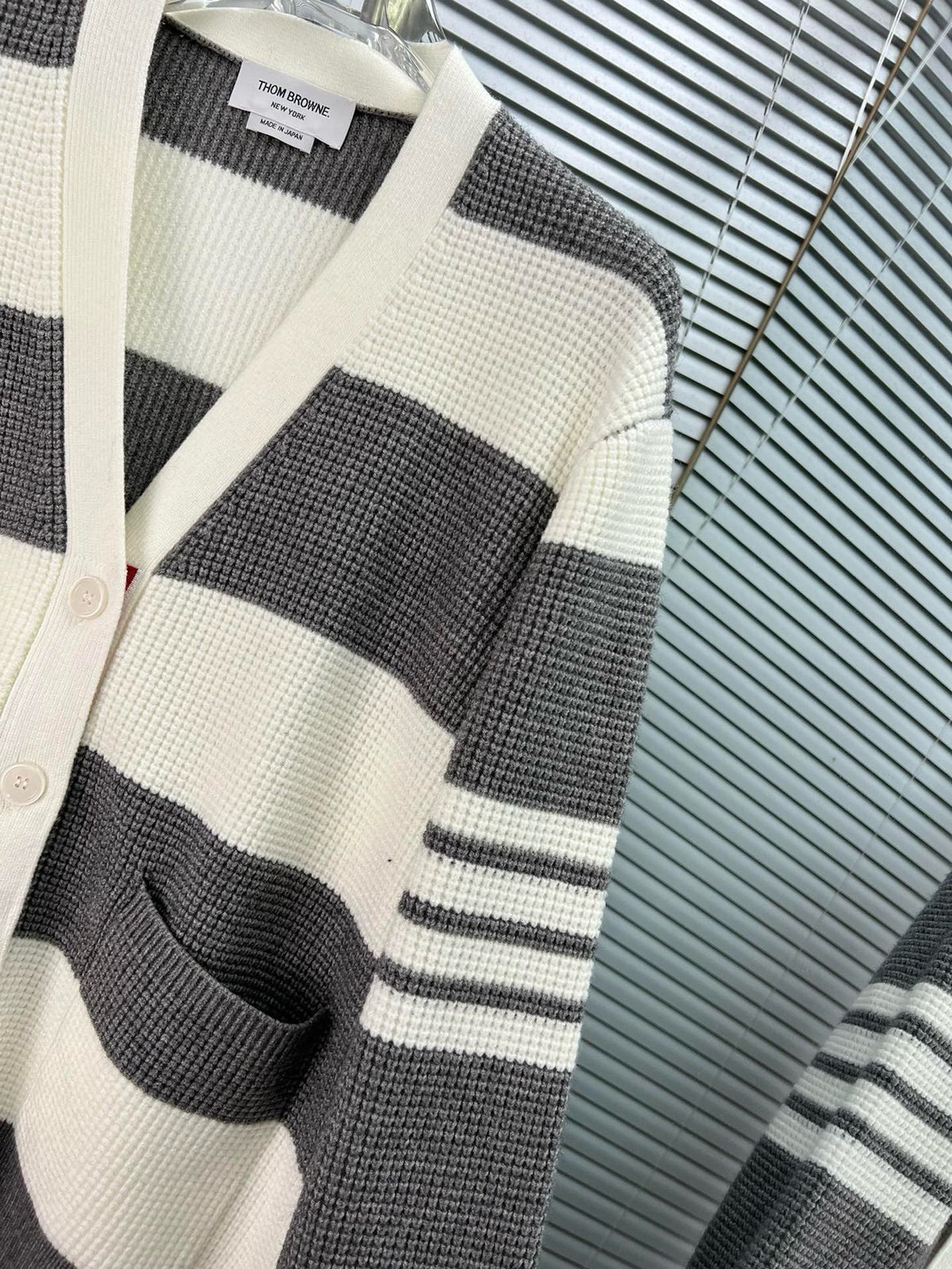 Cream Wool Striped Cardigan - Men's