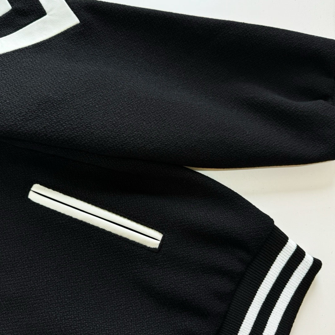 Black Wool Contrast Sleeve Varsity - Men's